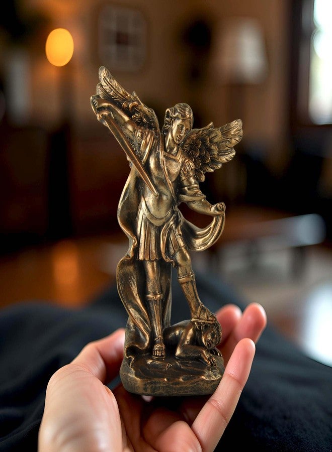 PlentifulHome St. Michael The Archangel Statue - Bronze Resin Religious Figurine Depicting Saint Michael Defeating Evil - Christian Catholic Angel Sculpture for Home, Office, and Prayer Decor - Image 5
